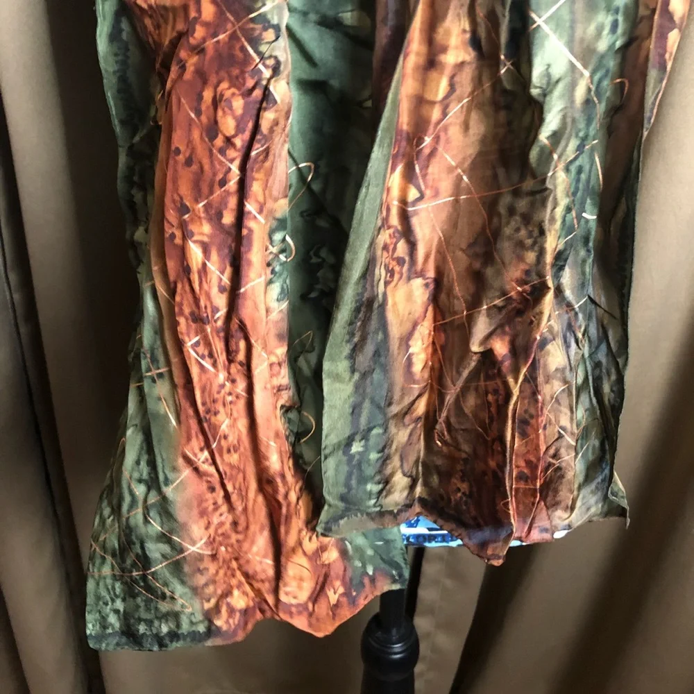 Silk-Tone Olive & Copper Printed Scarf